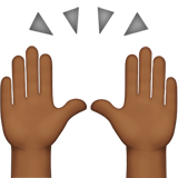 Raising Hands Emoji with Medium-Dark Skin Tone, Apple style