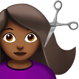 Woman Getting Haircut Emoji with Medium-Dark Skin Tone, Apple style