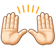 Raising Hands Emoji with Light Skin Tone, Samsung style
