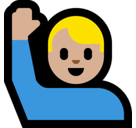Man Raising Hand Emoji with Medium-Light Skin Tone, Microsoft style