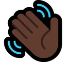 Waving Hand Emoji with Dark Skin Tone, Microsoft style