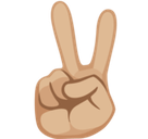 Victory Hand Emoji with Medium-Light Skin Tone, Facebook style