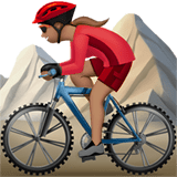 Woman Mountain Biking Emoji with Medium Skin Tone, Apple style