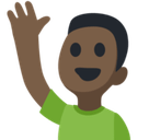 Man Raising Hand Emoji with Dark Skin Tone, Facebook style