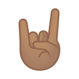Sign of the Horns Emoji with Medium Skin Tone, Google style