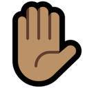 Raised Hand Emoji with Medium Skin Tone, Microsoft style