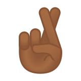 Crossed Fingers Emoji with Medium-Dark Skin Tone, Google style