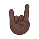 Sign of the Horns Emoji with Dark Skin Tone, Google style