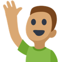 Man Raising Hand Emoji with Medium Skin Tone, Facebook style