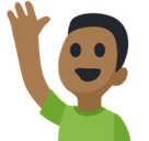 Man Raising Hand Emoji with Medium-Dark Skin Tone, Facebook style