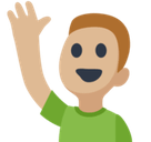 Man Raising Hand Emoji with Medium-Light Skin Tone, Facebook style