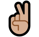 Victory Hand Emoji with Medium-Light Skin Tone, Microsoft style