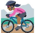 Woman Mountain Biking Emoji with Medium-Dark Skin Tone, Facebook style