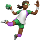Woman Playing Handball Emoji with Medium-Dark Skin Tone, Apple style