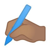 Writing Hand Emoji with Medium Skin Tone, Google style