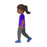 Woman Walking Emoji with Medium-Dark Skin Tone, Google style