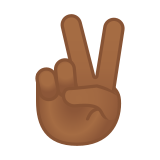 Victory Hand Emoji with Medium-Dark Skin Tone, Google style