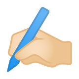 Writing Hand Emoji with Light Skin Tone, Google style