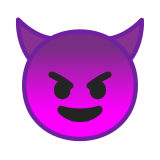 Smiling Face with Horns Emoji, Google style