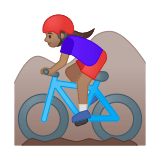 Woman Mountain Biking Emoji with Medium Skin Tone, Google style