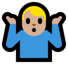 Man Shrugging Emoji with Medium-Light Skin Tone, Microsoft style