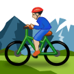 Man Mountain Biking Emoji with Medium-Light Skin Tone, Samsung style