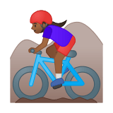 Woman Mountain Biking Emoji with Medium-Dark Skin Tone, Google style