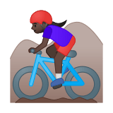 Woman Mountain Biking Emoji with Dark Skin Tone, Google style