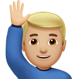 Man Raising Hand Emoji with Medium-Light Skin Tone, Apple style