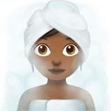 Woman in Steamy Room Emoji with Medium-Dark Skin Tone, Apple style