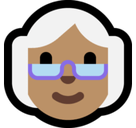 Old Woman Emoji with Medium Skin Tone, Microsoft style