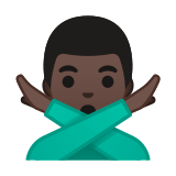 Man Gesturing No Emoji with Dark Skin Tone, Google style