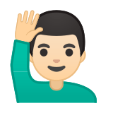 Man Raising Hand Emoji with Light Skin Tone, Google style