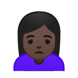 Woman Frowning Emoji with Dark Skin Tone, Google style