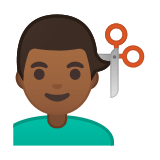 Man Getting Haircut Emoji with Medium-Dark Skin Tone, Google style