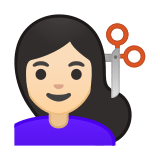 Woman Getting Haircut Emoji with Light Skin Tone, Google style