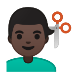 Man Getting Haircut Emoji with Dark Skin Tone, Google style