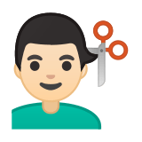 Man Getting Haircut Emoji with Light Skin Tone, Google style
