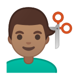 Man Getting Haircut Emoji with Medium Skin Tone, Google style