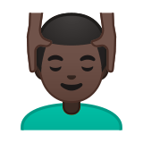Man Getting Massage Emoji with Dark Skin Tone, Google style