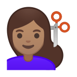 Woman Getting Haircut Emoji with Medium Skin Tone, Google style