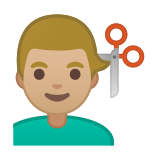 Man Getting Haircut Emoji with Medium-Light Skin Tone, Google style