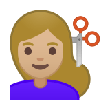 Woman Getting Haircut Emoji with Medium-Light Skin Tone, Google style