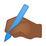 Writing Hand Emoji with Medium-Dark Skin Tone, Google style