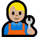 Man Mechanic Emoji with Medium-Light Skin Tone, Microsoft style