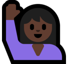 Person Raising Hand Emoji with Dark Skin Tone, Microsoft style