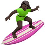 Woman Surfing Emoji with Dark Skin Tone, Apple style