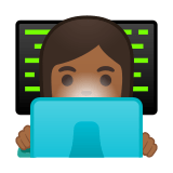 Woman Technologist Emoji with Medium-Dark Skin Tone, Google style