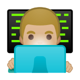 Man Technologist Emoji with Medium-Light Skin Tone, Google style