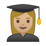 Woman Student Emoji with Medium-Light Skin Tone, Google style